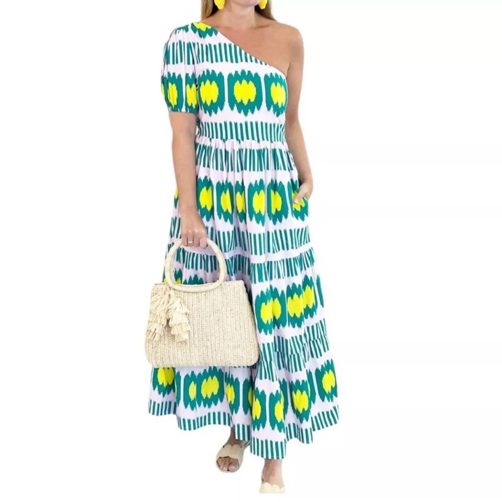 Oliphant One-Shoulder Dress in Green and Yellow- NWT